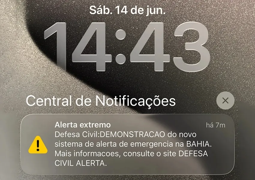 Celulares tocam alerta sonoro em Vitória da Conquista durante teste nacional de emergência