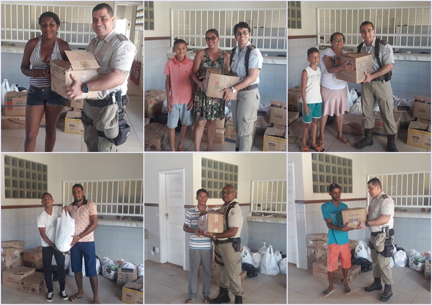46ª CIPM doa cestas básicas para famílias carentes do bairro Benito Gama em Livramento