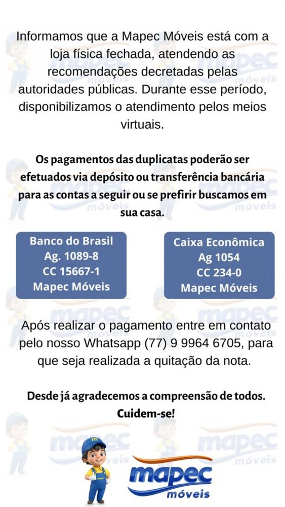 Loja Mapec Moveis disponibiliza opções para pagamentos de duplicatas