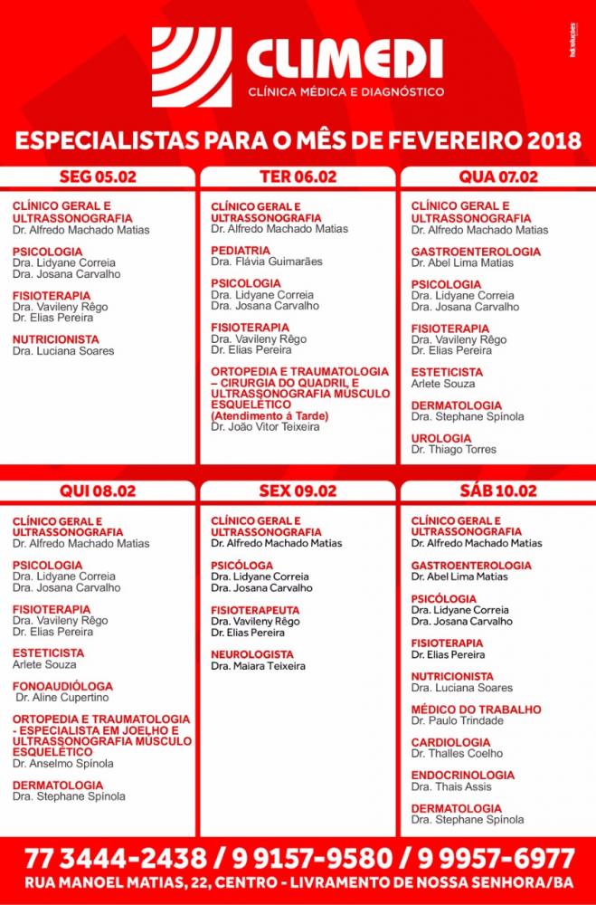 Confira agenda da CLIMEDI da próxima semana
