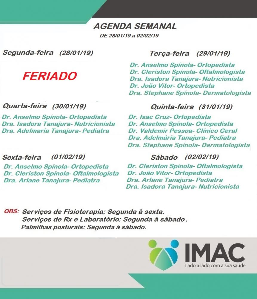 Confira agenda semanal da IMAC Especialidades Médicas