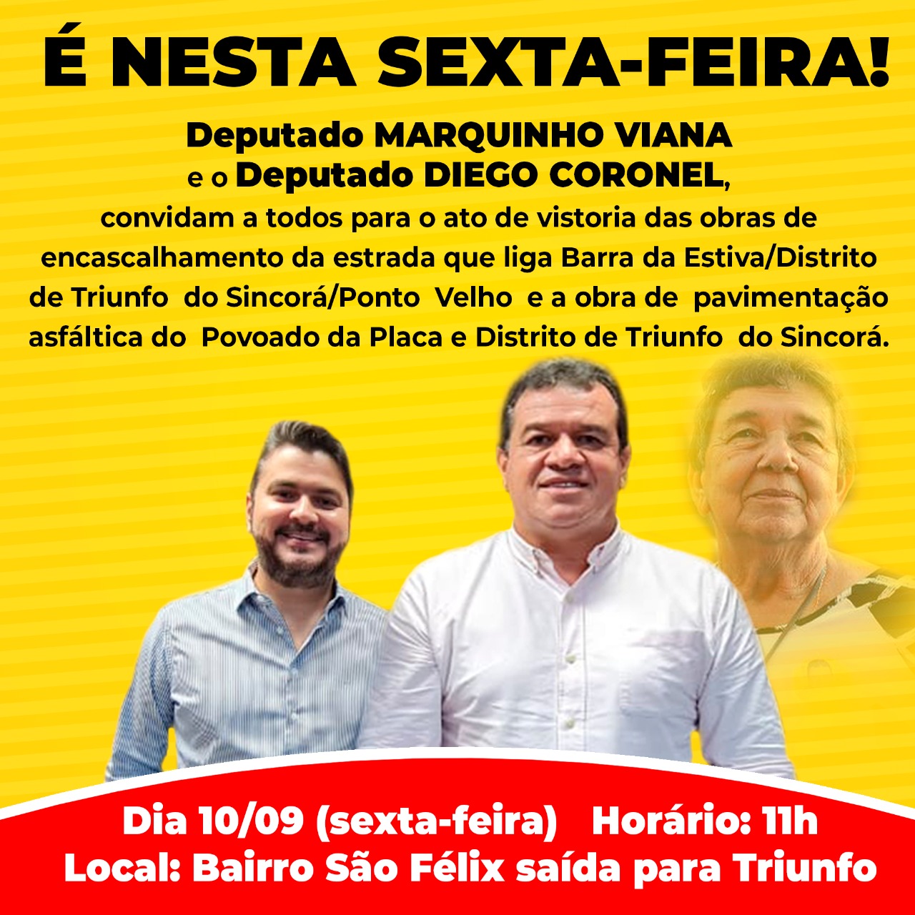 Deputados Marquinho Viana e Diego Coronel convidam para vistoria de obras de rodovias