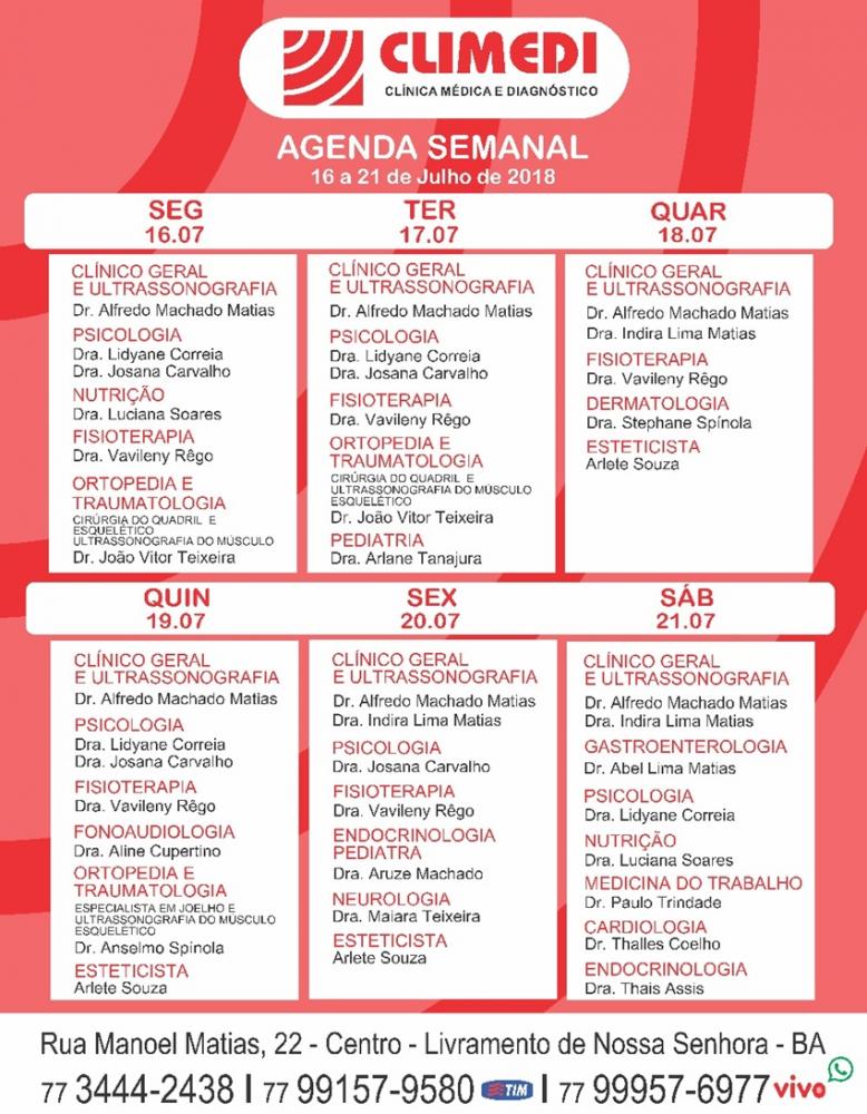 Confira agenda semanal da Climedi de Livramento