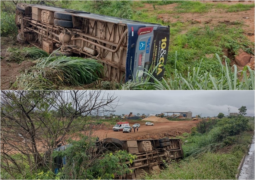 Barreiras:  ônibus tomba na BR-315, cai em ribanceira e deixa feridos