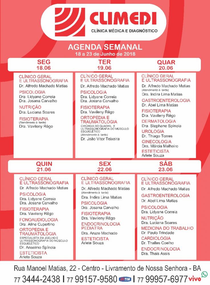 confira agenda da CLIMEDI desta semana