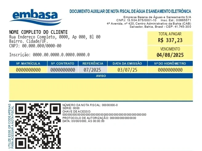 Embasa passa a emitir conta de água com nota fiscal eletrônica na Bahia