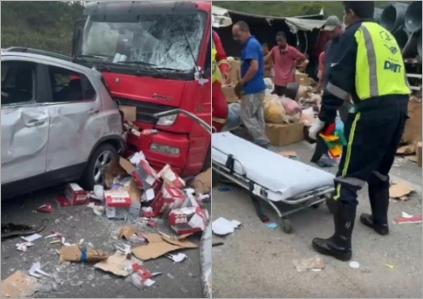 Acidente com carreta bloqueia rodovia entre Irajuba e Brejões