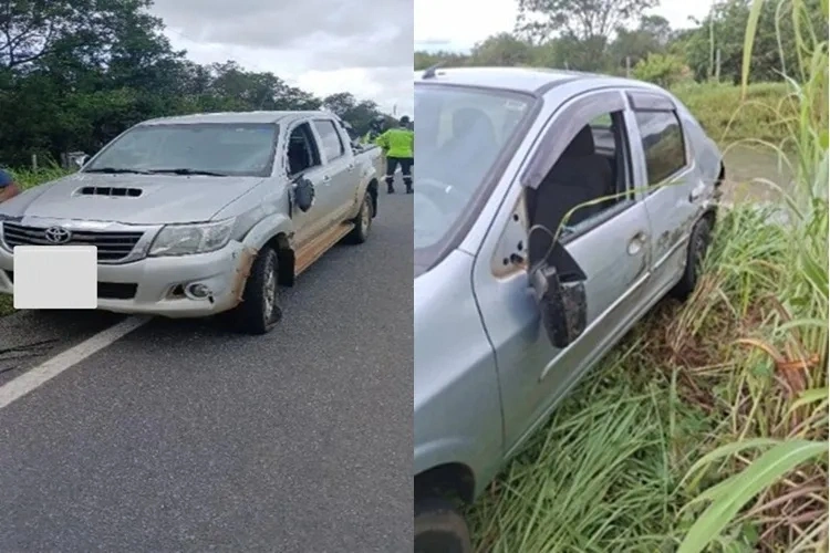 Colisão entre Hilux e Prisma é registrada na BR-122, em Candiba