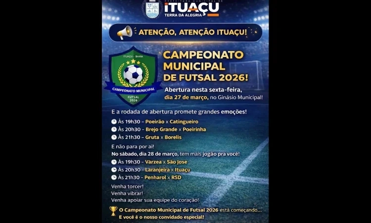 Campeonato Municipal de Futsal 2026 começa nesta sexta em Ituaçu
