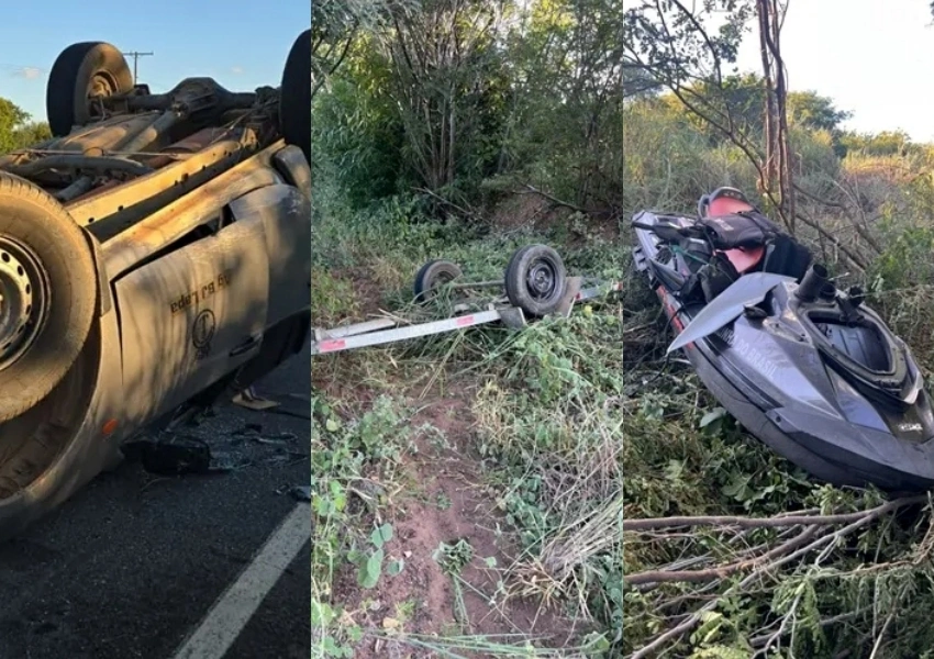 Viatura da Marinha tomba às margens da rodovia em Bom Jesus da Lapa