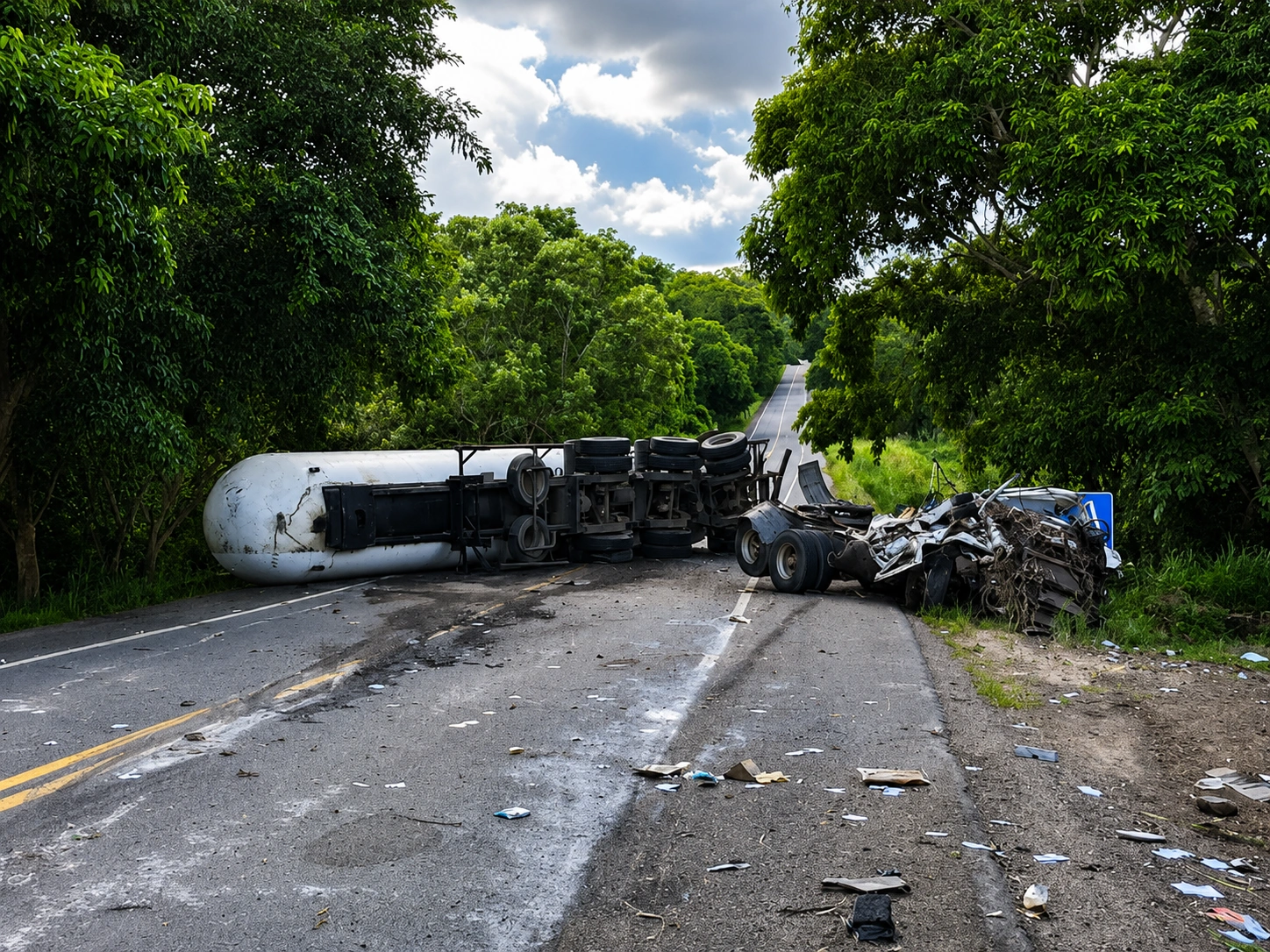 Ciclista morre após carreta com gás tombar e bloquear ponte na BR-330, no sul da Bahia