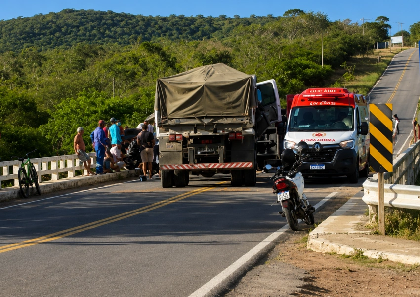 Colisão entre caminhão-caçamba e trator deixa homem ferido na BR-420, em Santa Inês