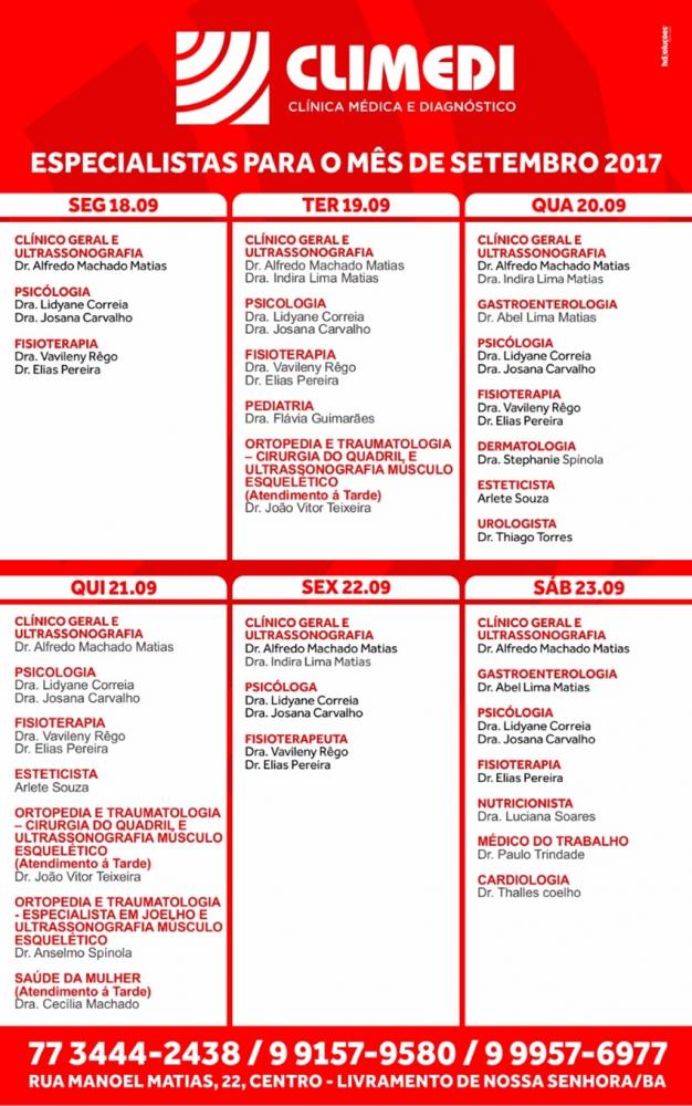Confira agenda da próxima Climedi desta semana