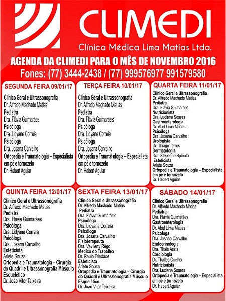 CONFIRA A AGENDA DA CLIMEDI DESTA SEMANA