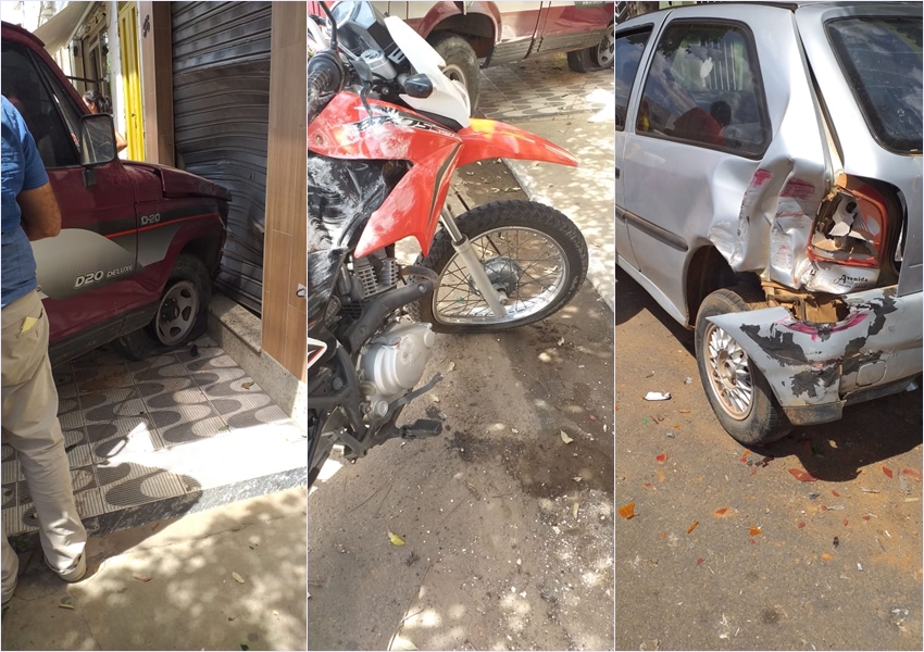 Livramento: Idoso colide D20 que conduzia contra carro, motocicleta e um estabelecimento comercial