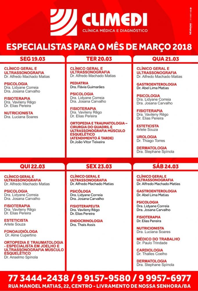 Confira agenda da CLIMEDI da próxima semana