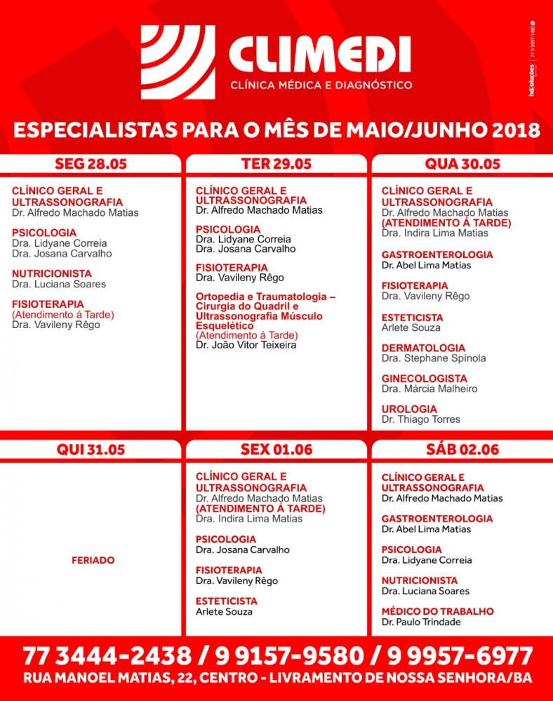 Confira agenda da CLIMEDI da próxima semana
