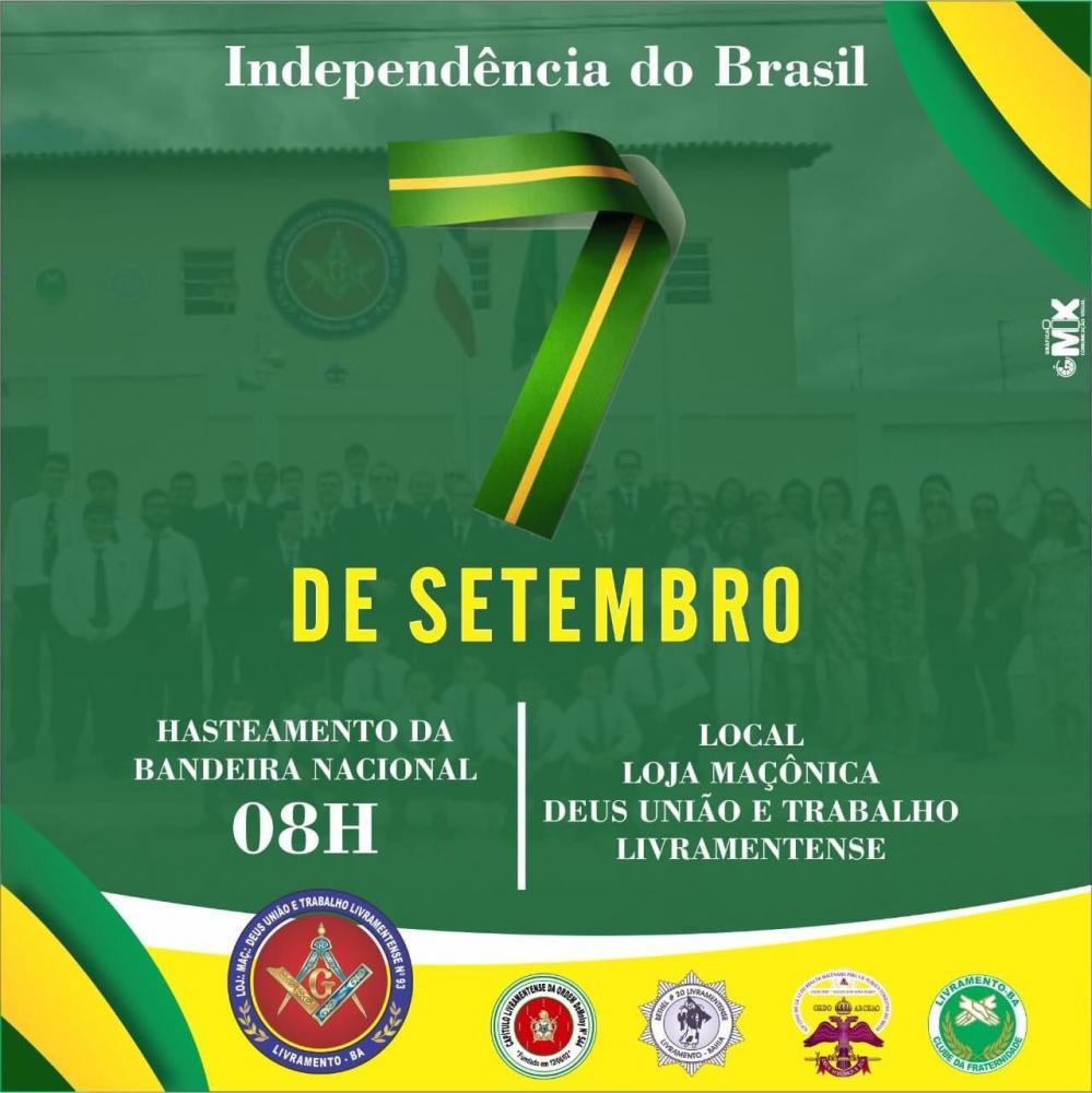 Livramento: Maçonaria irá realizar cerimônia de hasteamento da Bandeira Nacional em celebração ao 7 de setembro