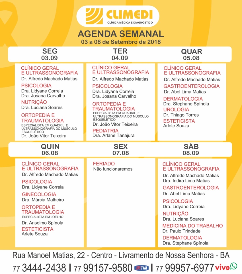 Confira agenda da Climedi desta semana