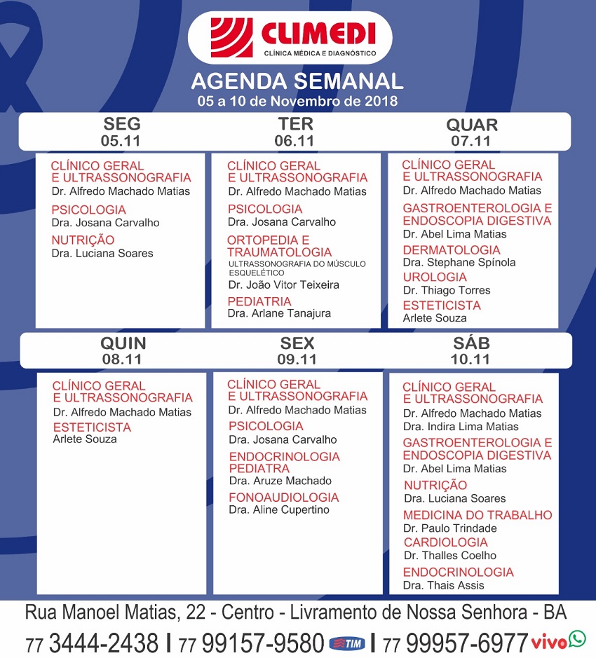 Confira agenda semanal da CLIMEDI