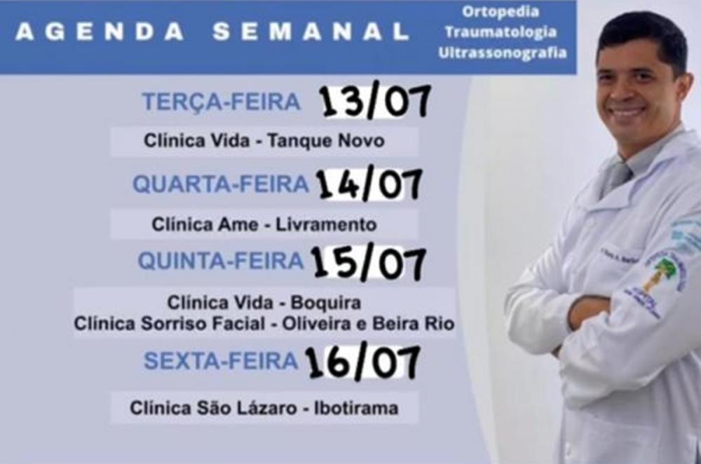 Confira agenda semanal do doutor Ricardo Barbosa ortopedista e ultrassonografia músculo esquelético