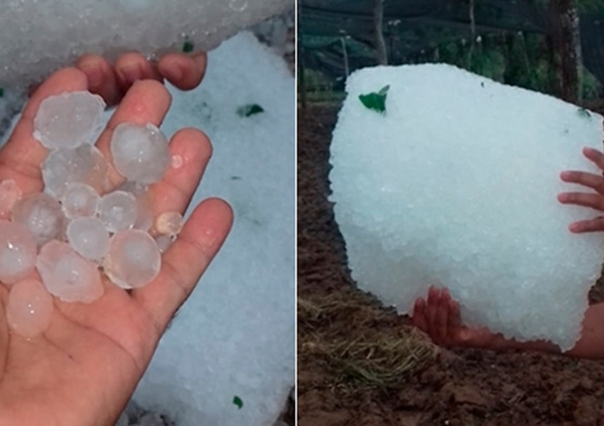 Chuva de granizo é registrada na zona rural de Livramento de Nossa Senhora