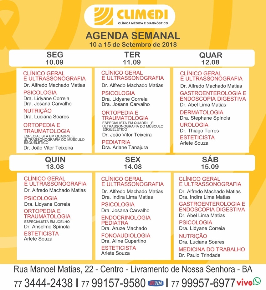 Confira agenda semanal da Climedi de Livramento