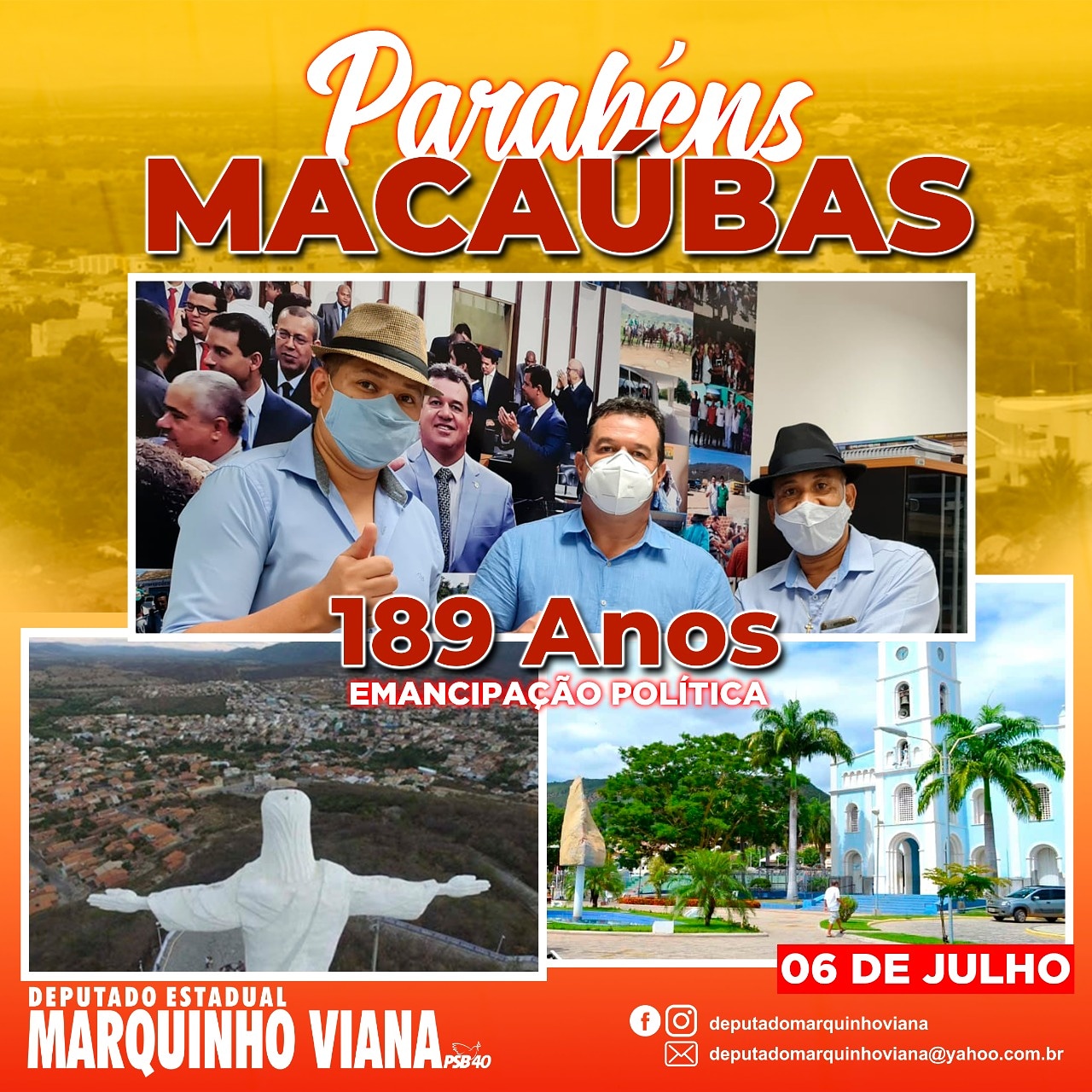 Deputado Marquinho Viana parabeniza os 189 anos de emancipação política de Macaúbas 