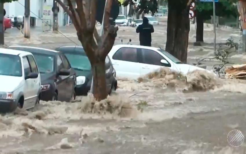 Temporal alaga ruas e derruba árvores em Vitória da Conquista