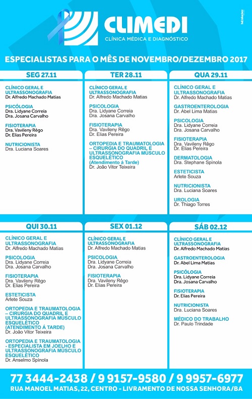 Confira agenda da CLIMEDI desta semana