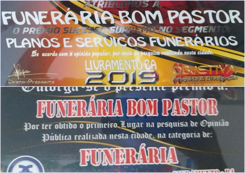 Livramento: Funerária Bom Pastor recebe prêmio Êxito e Sucesso Supremo