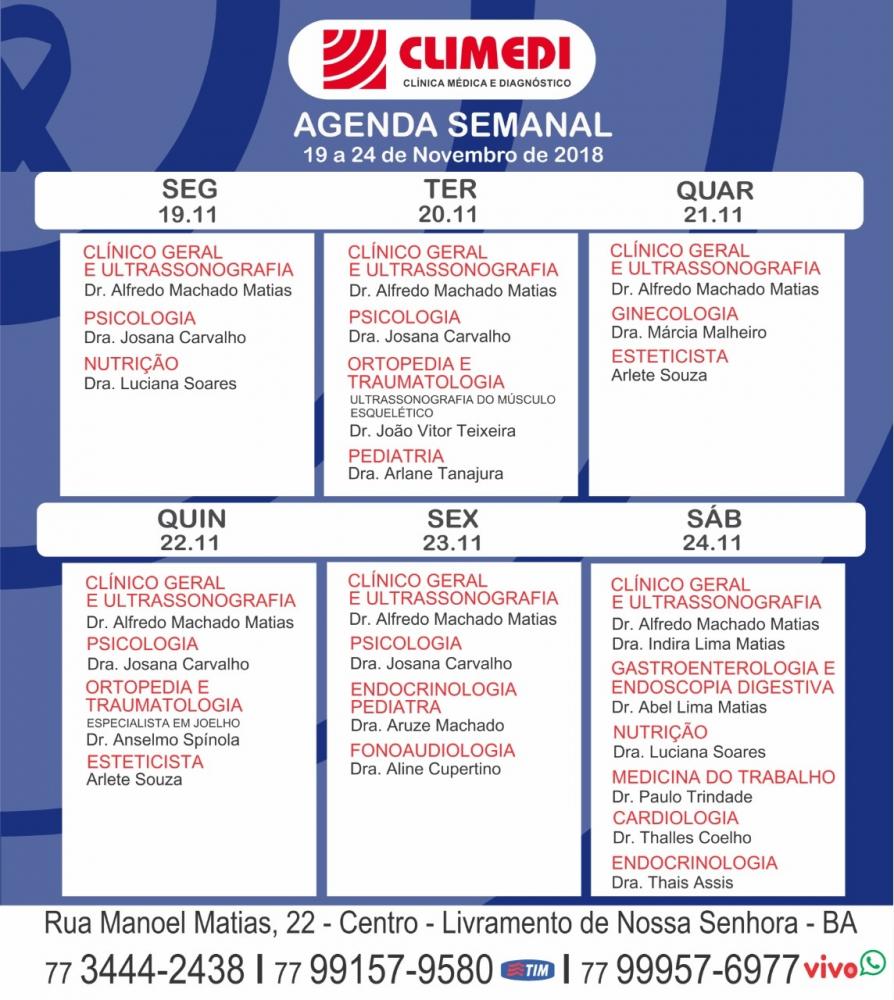 Confira agenda semanal da CLIMEDI
