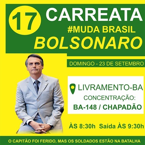 Neste domingo tem carreata pró-Bolsonaro em Livramento 