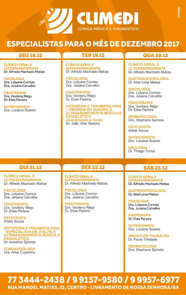 Confira agenda da CLIMEDI para esta semana
