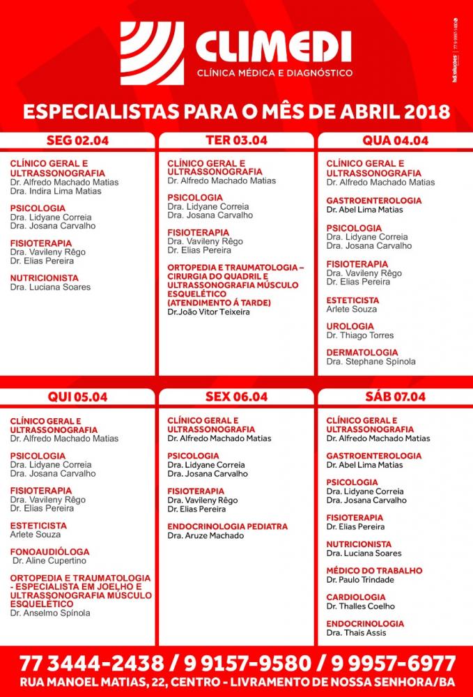 Confira agenda da CLIMEDI desta semana