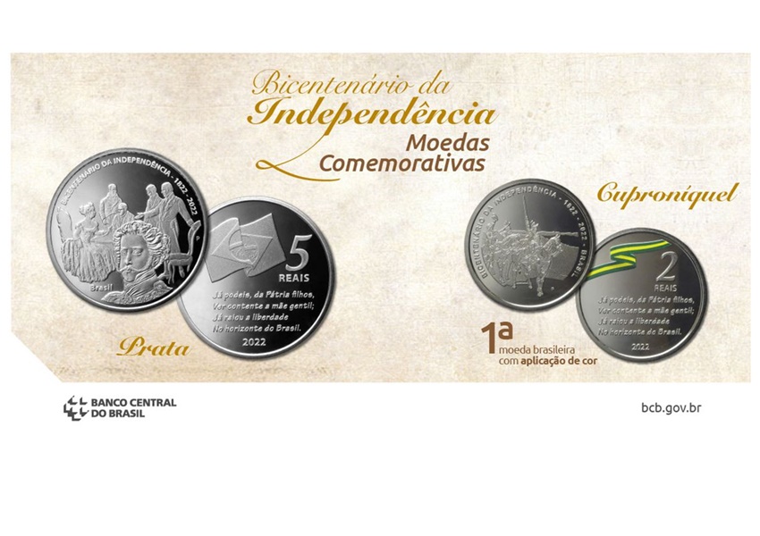 Banco Central lança moedas comemorativas dos 200 Anos da Independência do Brasil