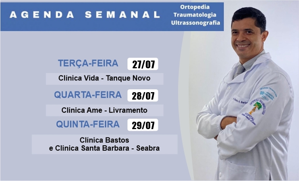 Confira agenda semanal do doutor Ricardo Barbosa ortopedista e ultrassonografia músculo esquelético