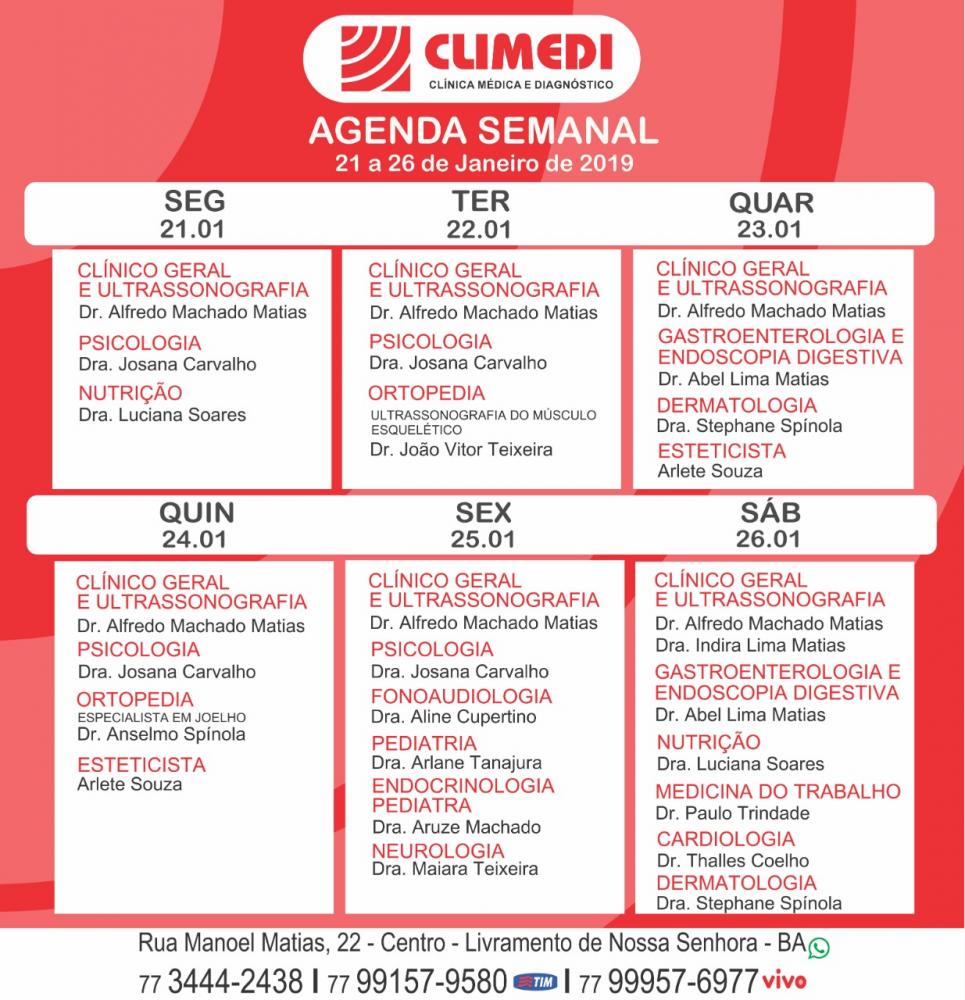 Confira agenda semanal da CLIMEDI