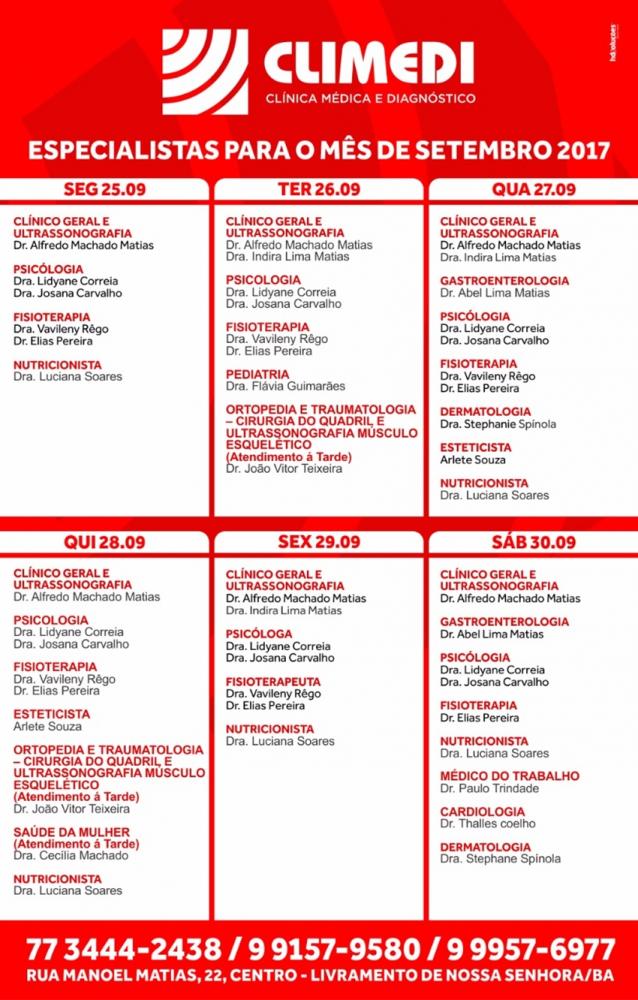 Confira agenda da Climedi da próxima semana