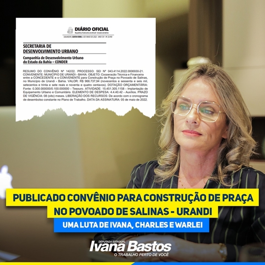Publicado convênio para construção de Praça em Urandi