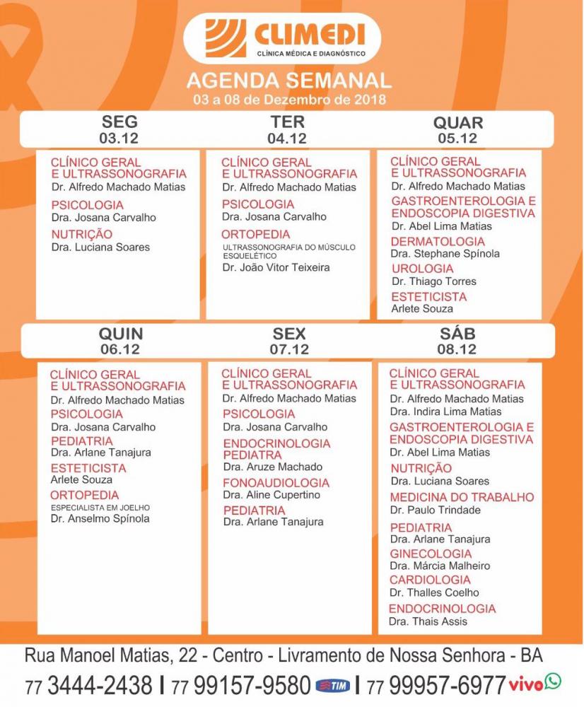 Confira agenda da Climedi desta semana