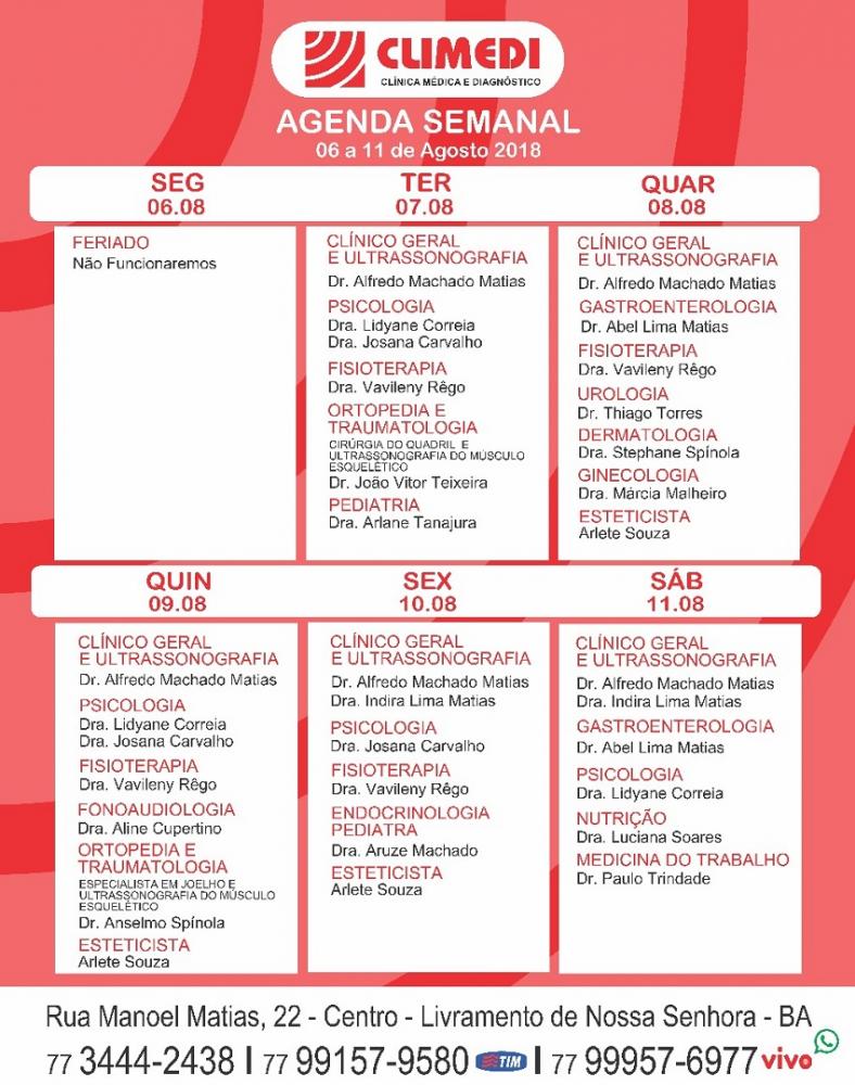 Confira agenda semanal da CLIMEDI