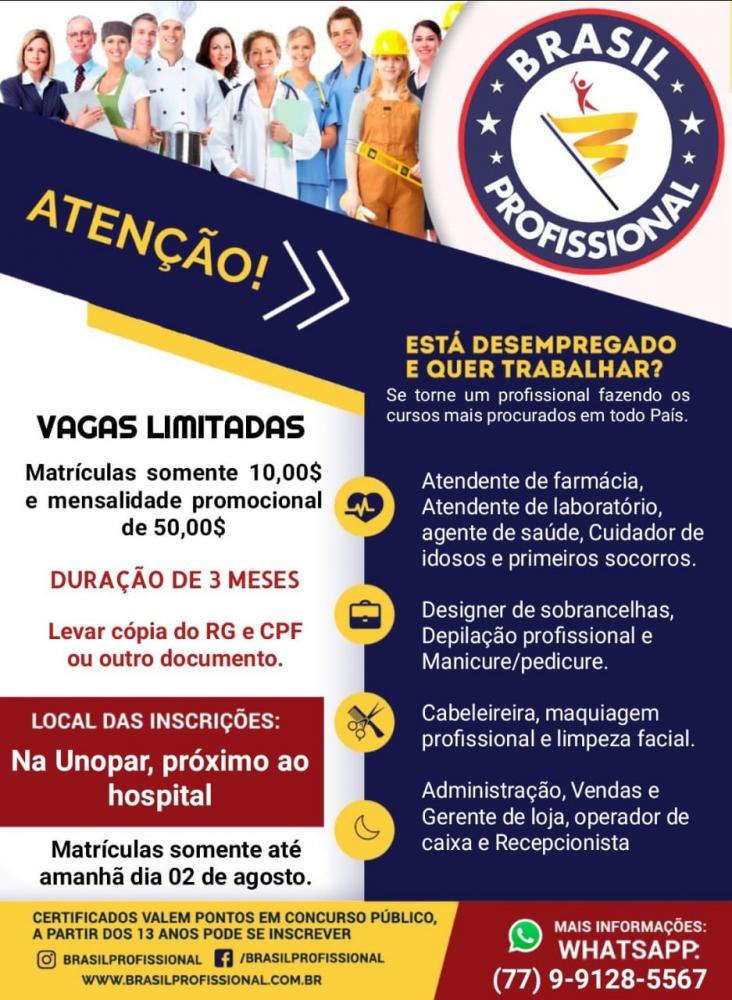 Atenção Livramento: Últimas vagas para os cursos profissionalizantes na Unopar