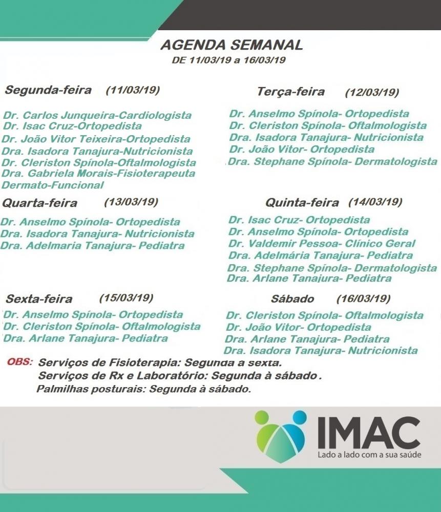 Confira agenda semanal da IMAC