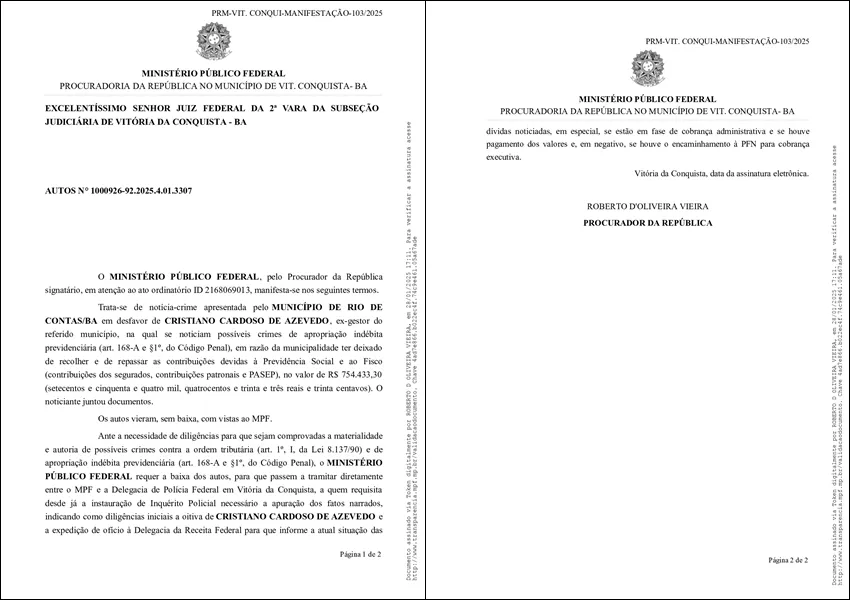 Blog Regional desmente fake news e comprova investigação do MPF contra Cristiano Cardoso por dívida de R$ 754 mil