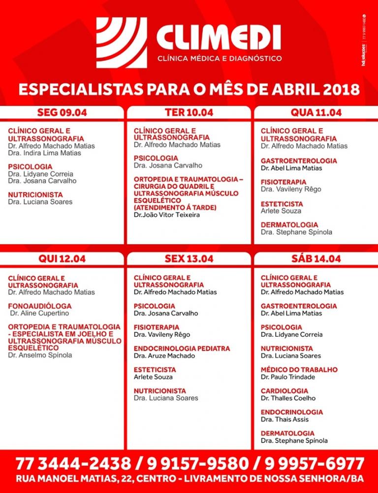 Confira agenda da CLIMEDI da próxima semana