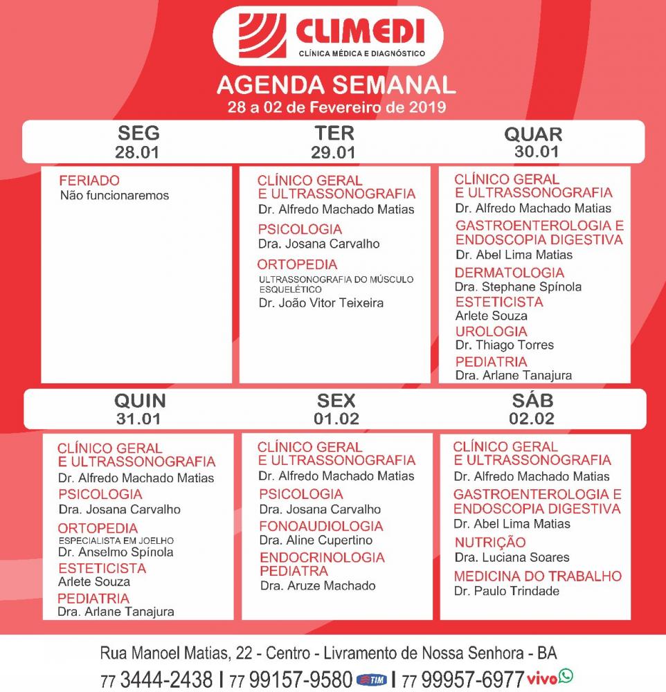 Confira Agenda da CLIMEDI da próxima semana 