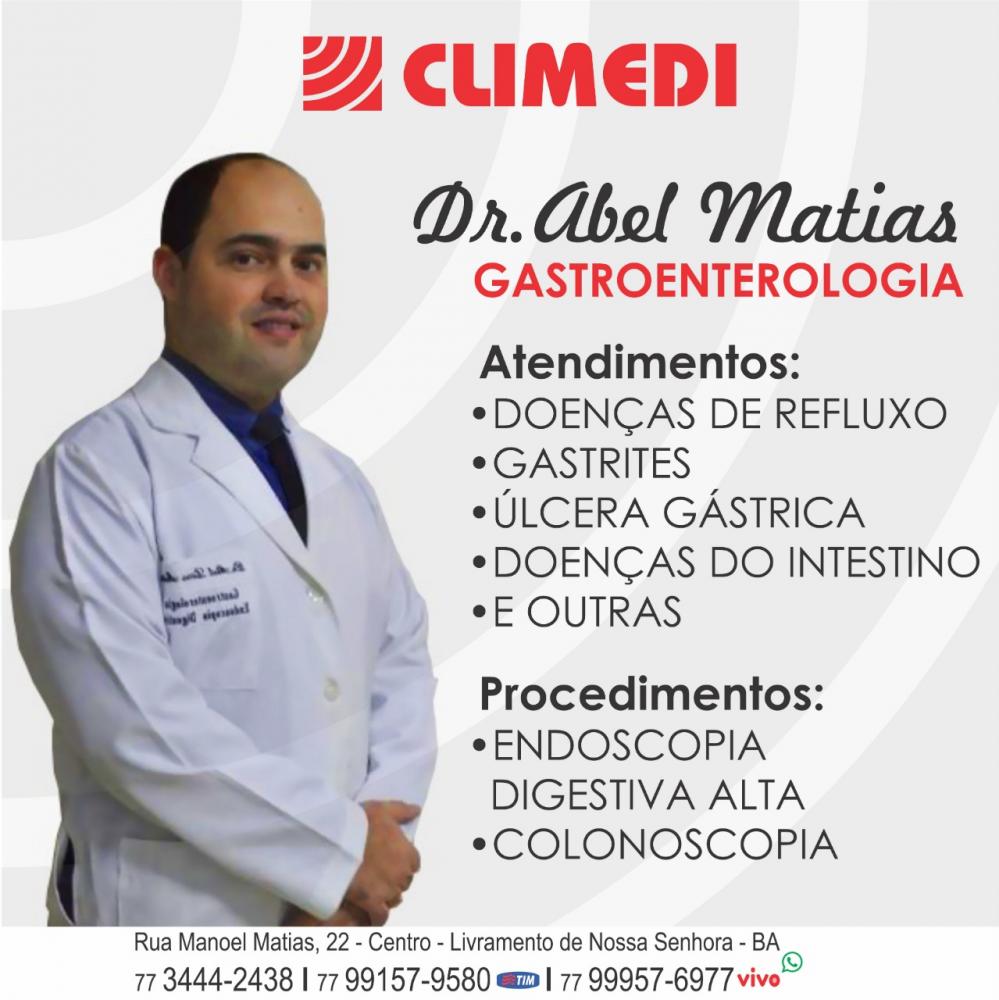Dr. Abel Matias Gastroenterologista atenderá nesta quarta feira na Climedi