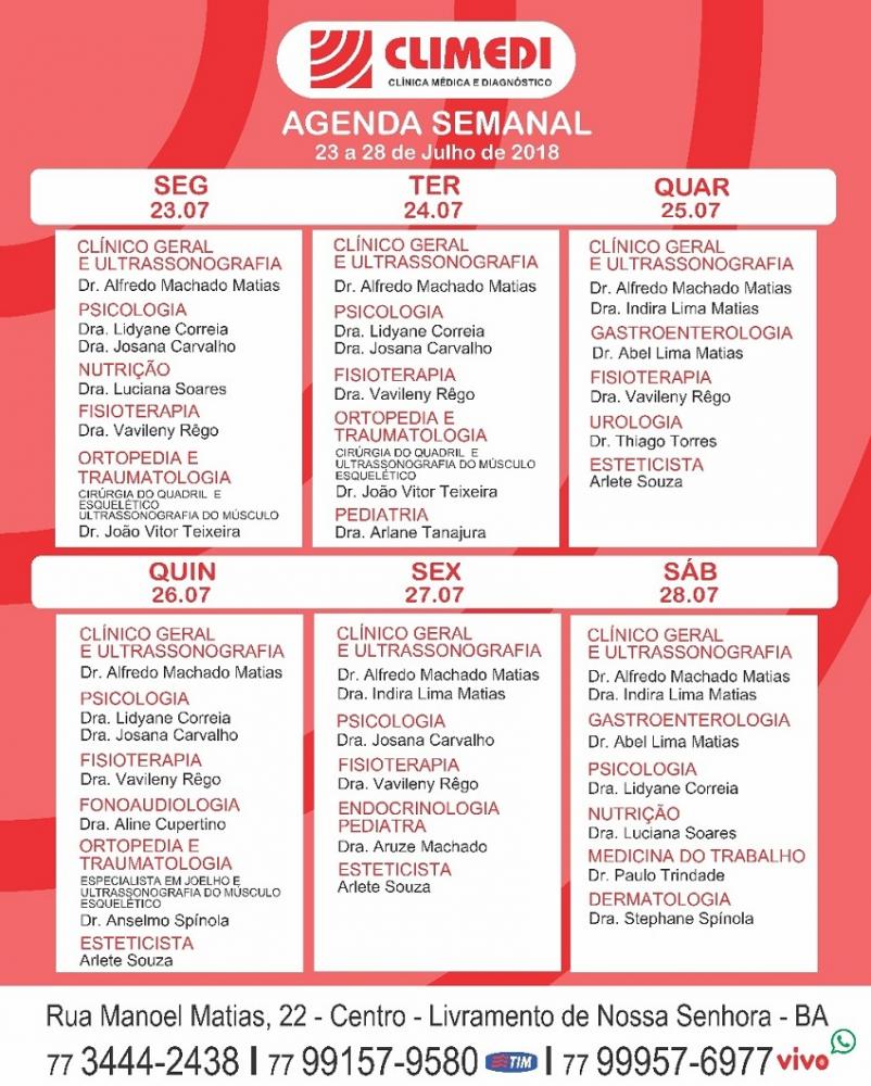 Confira agenda semanal da Climedi de Livramento