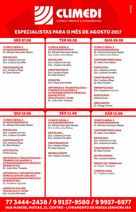 Confira agenda da CLIMEDI da próxima semana